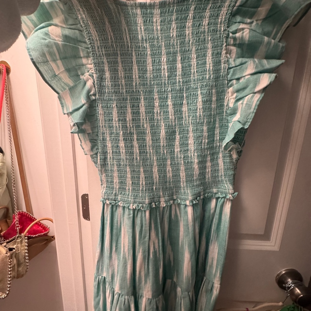 SAYLOR Light Blue and White Patterned Ruffle V-Ne… - image 4